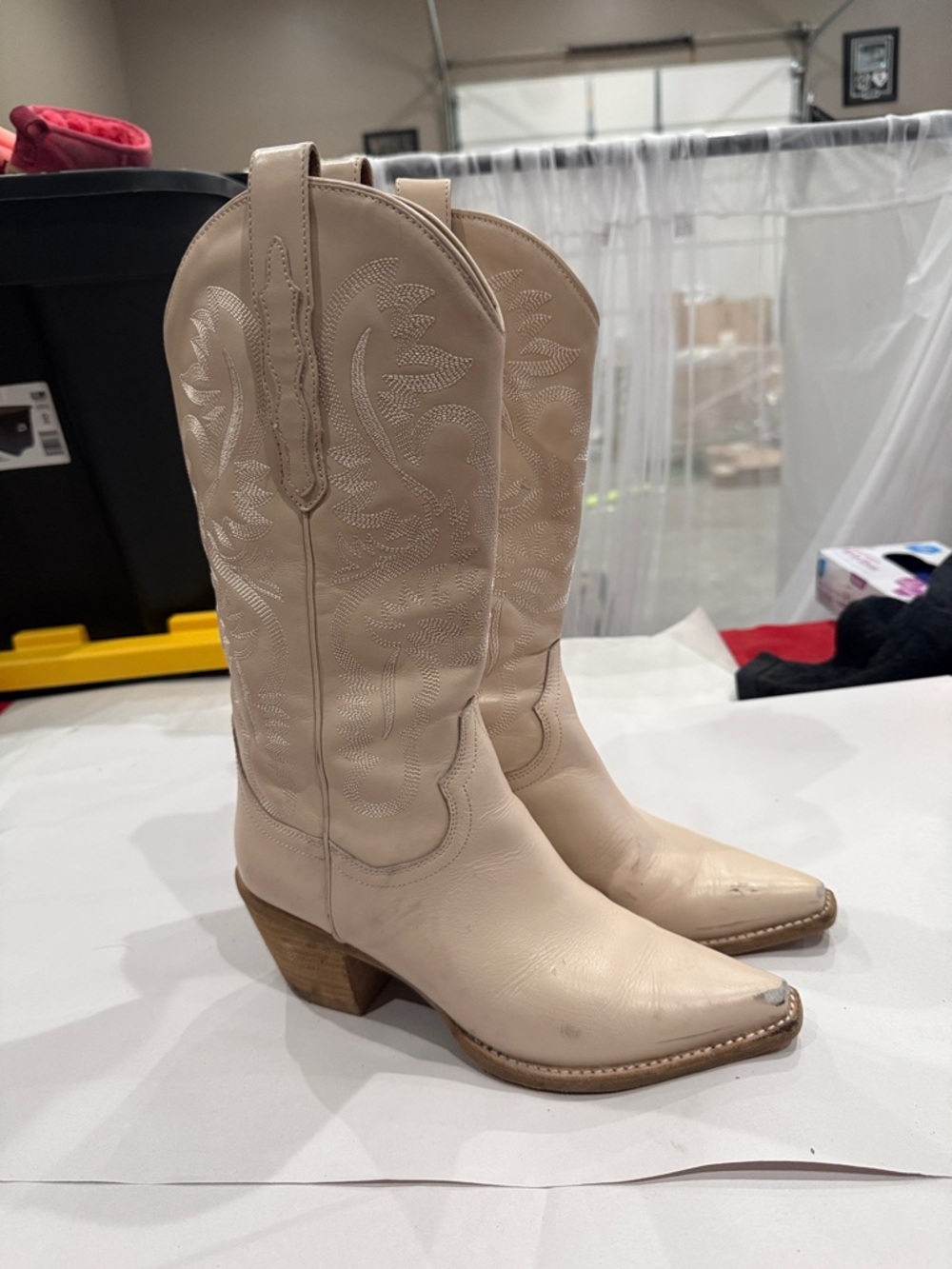 Jeffrey Campbell Cream Leather Western Lace-Up Boots